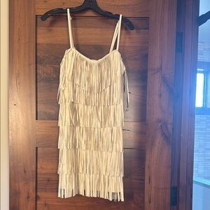 Creamish tan  Tiered Fringe Mini Slip Dress